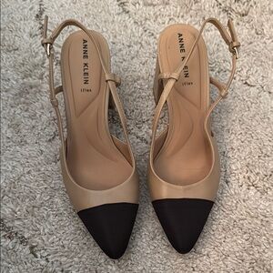 Anne Klein Tan and Black Mary Jane Heels Slingbacks